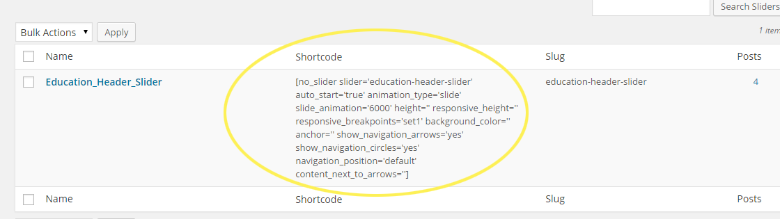 Slider Shortcode