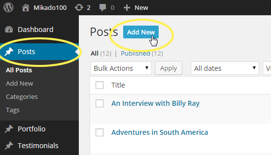 Posts > Add New
