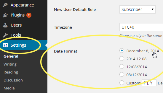Settings > Date Format