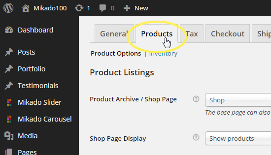 Settings > Products