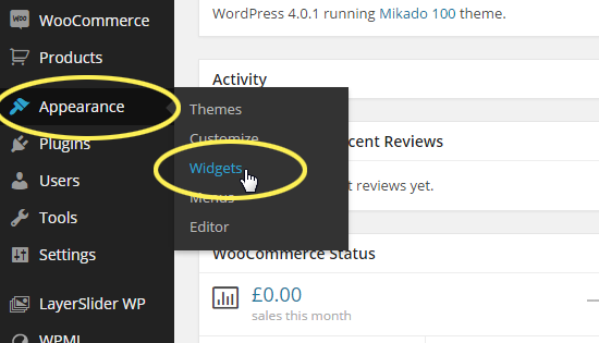Appearance > Widgets